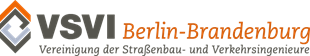 Logo der VSVI Berlin-Brandenburg, Verband der Straßen- und Verkehrswissenschaftler, mit orangefarbenem und grauem Schriftzug, symbolisiert die Expertise im Straßenbau und Verkehrstechnik.